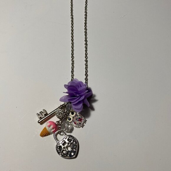 Tween Hypo Allergenic Fashion Key & Heart Necklace Charms Purple Flower - Picture 2 of 10